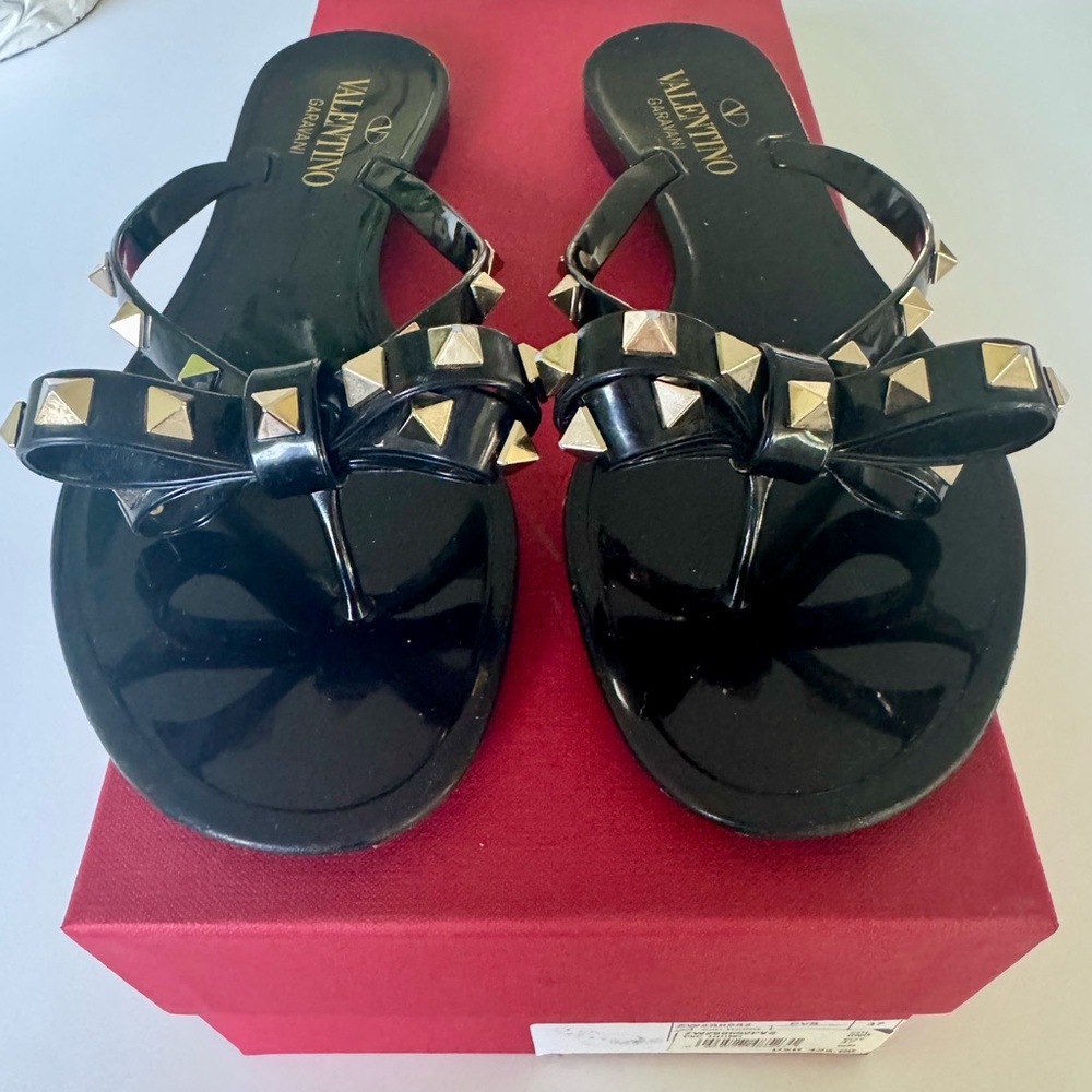 Valentino Garavani Black Studded Sandals with Bow Detail (gently used)